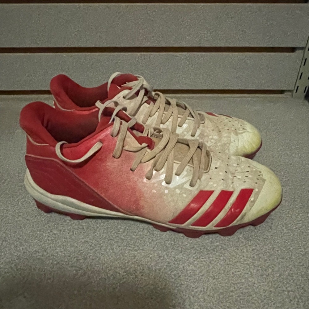 Adidas Baseball Cleats Red White Gradient Low Top Molded US 7 Men Athletic Shoes